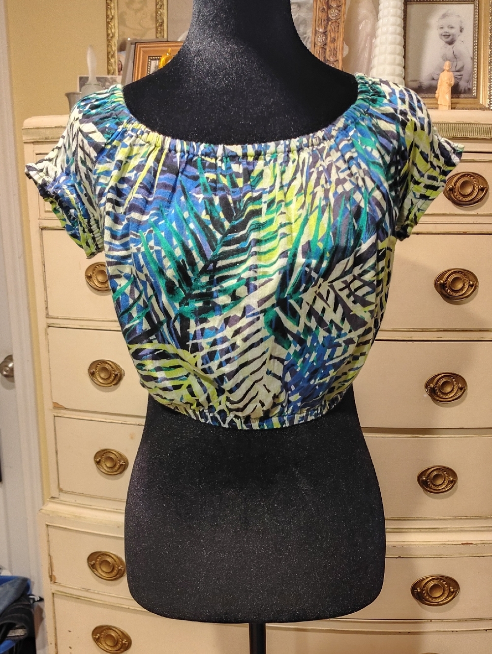 aerie Green & Blue Tropical Print Cropped Top